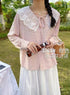 Floral Print Lace Pinter Pan Collar Long Sleeves Korean Tops